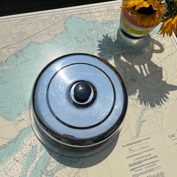 Vintage Cut Glass Cake Plate with Chrome Lid - Picture 2 of 5